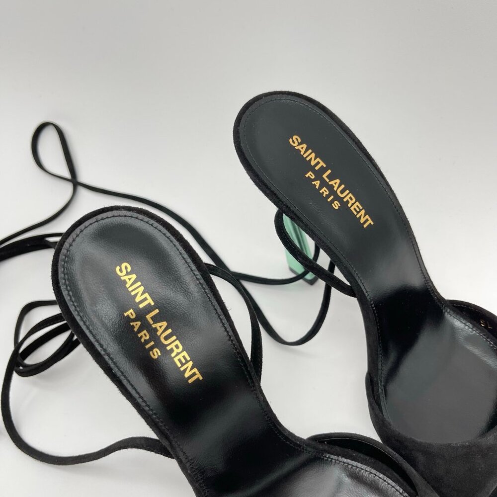 SAINT LAURENT | Vitti Sandal in Nero & Hope Green Black Suede - Picture 9 of 13